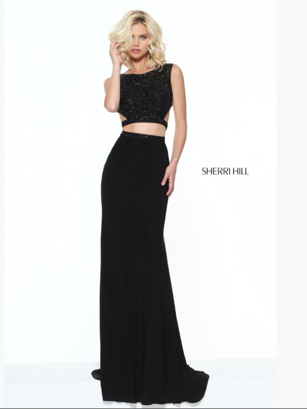Sherri Hill Beaded 2 Piece Dark Navy Blue Formal Prom Dress Evening Gown Size 6